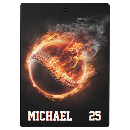 Personalized Number and Name Baseball Ball on Fire Klembord (Achterkant)