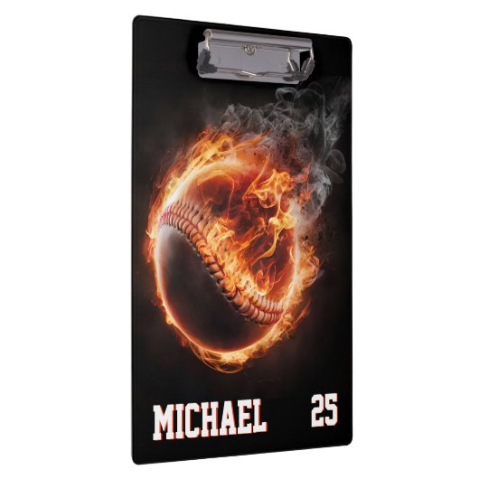 Personalized Number and Name Baseball Ball on Fire Klembord (Rechts)