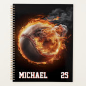 Personalized Number and Name Baseball Ball on Fire Planner (Voorkant)