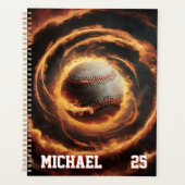 Personalized Number and Name Baseball Ball on Fire Planner (Voorkant)