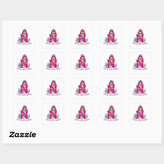 Personalized Nurse Alphabet N Gift Vierkante Sticker (Vel)