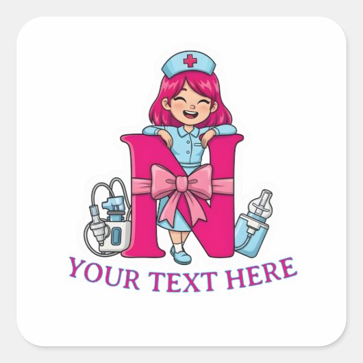 Personalized Nurse Alphabet N Gift Vierkante Sticker (Voorkant)