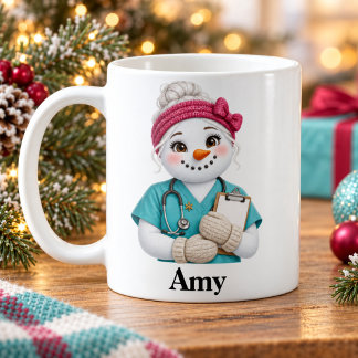 Personalized Nurse Christmas Mug Cute Snowgirl Koffiemok