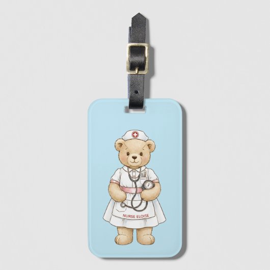 Personalized Nurse Teddy Bear Custom Name Nursing Bagagelabel (Voorkant (verticaal))