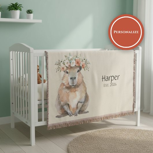 Personalized Nursery Blanket • Capybara Baby Decor Deken