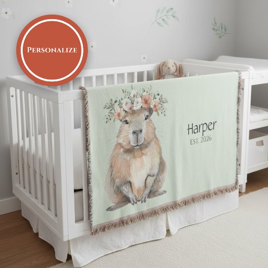 Personalized Nursery Blanket • Capybara Baby Decor Deken