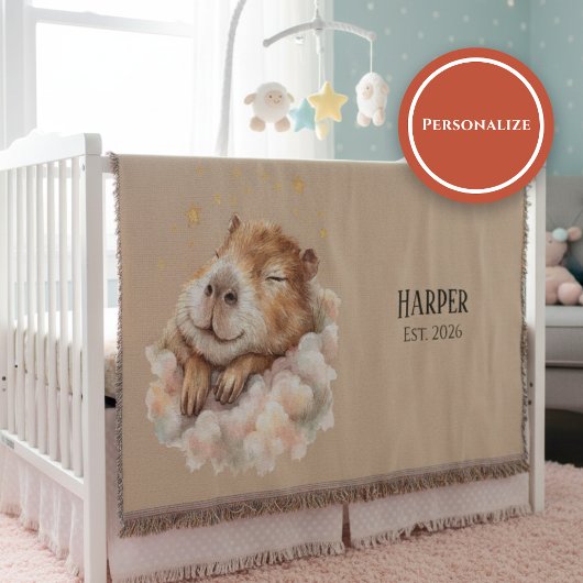 Personalized Nursery Blanket • Sleepy Capybara Deken