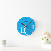 Personalized Nursery Blue Round Clock Ronde Klok (Huis)