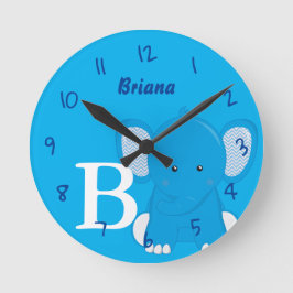 Personalized Nursery Blue Round Clock Ronde Klok