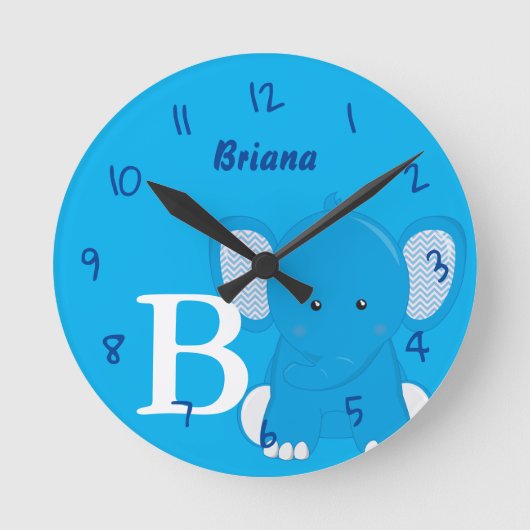 Personalized Nursery Blue Round Clock Ronde Klok (Voorkant)