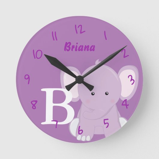 Personalized Nursery Lilac Round Clock Ronde Klok (Voorkant)
