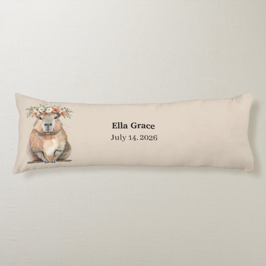 Personalized Nursery Pillow • Capybara Baby Decor Lichaamskussen (Voorkant)