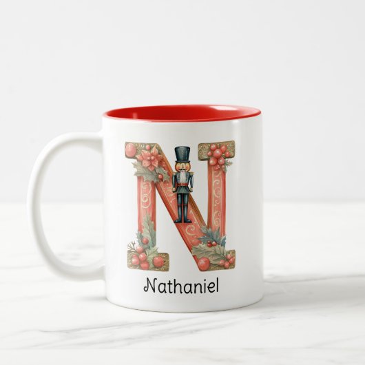 Personalized Nutcracker Monogram N Christmas  Tweekleurige Koffiemok (Links)