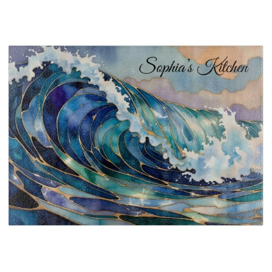 Personalized Ocean Wave Cutting Board Coastal Snijplank (Voorkant)