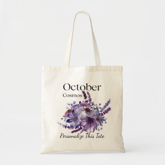 Personalized October Birthday Tote with Cosmos Bag (Voorkant)