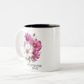 Personalized October Cosmos Birth Flower Mugs Tweekleurige Koffiemok (Voorkant links)