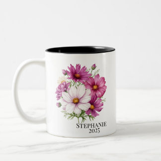 Personalized October Cosmos Birth Flower Mugs Tweekleurige Koffiemok