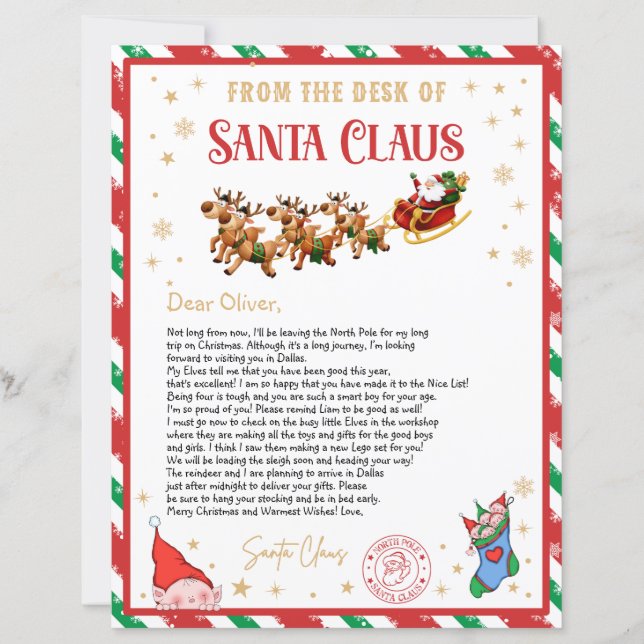 Personalized Official North Pole Letter from Santa (Voorkant)