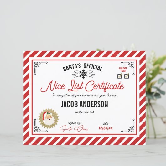 Personalized Official Santa Nice List Certificate (Staand voorkant)
