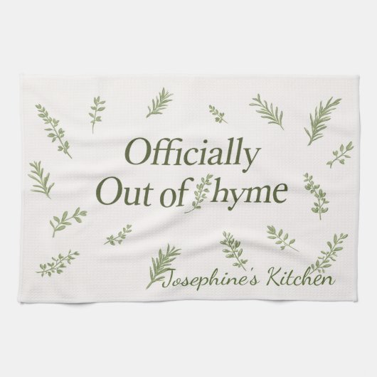 Personalized Officially Out of Thyme Funny Kitchen Theedoek (Horizontaal)