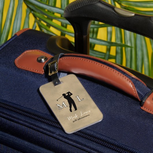 Personalized old-brown monogram golfer  bagagelabel (Voorkant Insitu 1)
