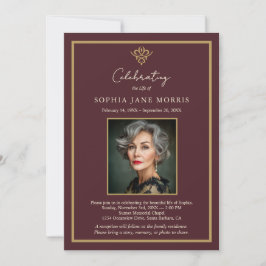 Personalized Old Money Burgundy Funeral Invitation Kaart