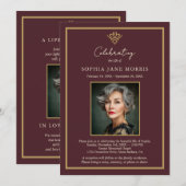 Personalized Old Money Burgundy Funeral Invitation Kaart (Voorkant / Achterkant)