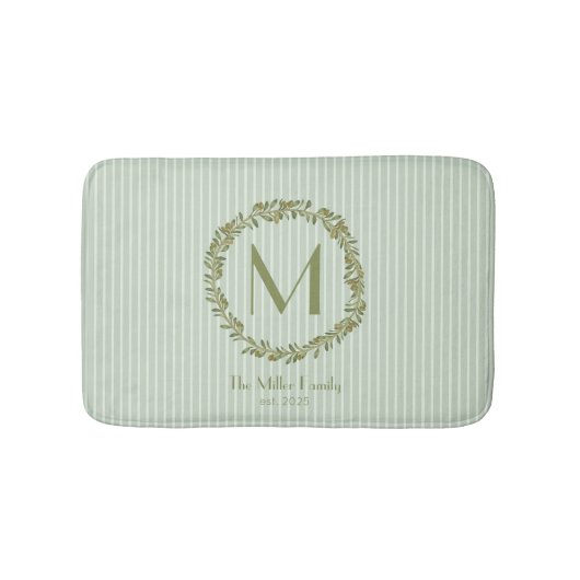 Personalized Olive Wreath Monogram  Badmat (Voorkant)