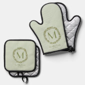 Personalized Olive Wreath Monogram  Ovenwant & Pannenlap Set (Voorkant / Achterkant)