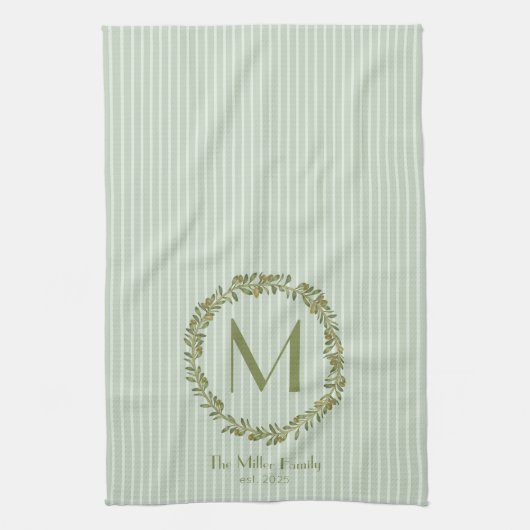 Personalized Olive Wreath Monogram  Theedoek (Verticaal)