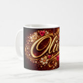 Personalized Olivia Mug Pink Hearts Gold Romantic  Koffiemok (Voorkant links)