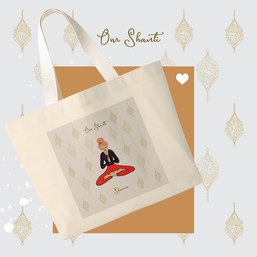 Personalized Om Shanti Yoga Girl Grote Tote Bag