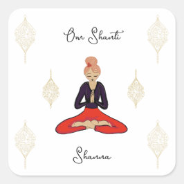 Personalized Om Shanti Yoga Girl Vierkante Sticker