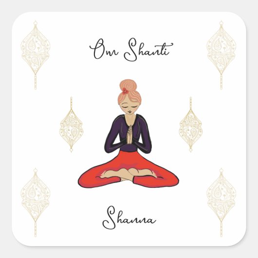Personalized Om Shanti Yoga Girl Vierkante Sticker (Voorkant)