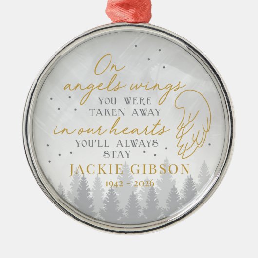 Personalized On Angels Wings Metalen Ornament (Voorkant)