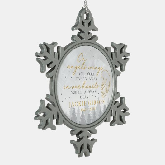 Personalized On Angels Wings Tin Sneeuwvlok Ornament (Links)