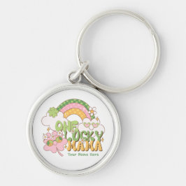 Personalized One Lucky Mama Groovy Rainbow Sleutelhanger