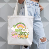Personalized One Lucky Mama Groovy Rainbow Tote Bag