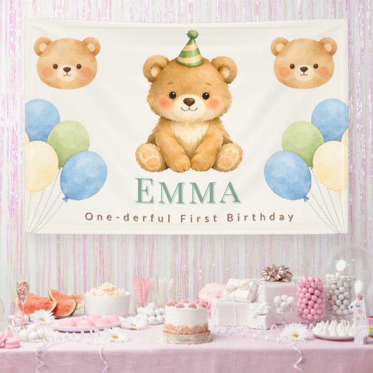 Personalized Onederful Bear First Birthday Banner (Feest)