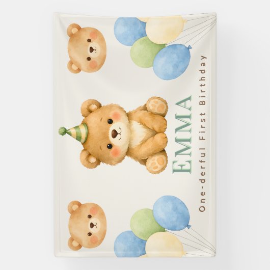 Personalized Onederful Bear First Birthday Banner (Verticaal)