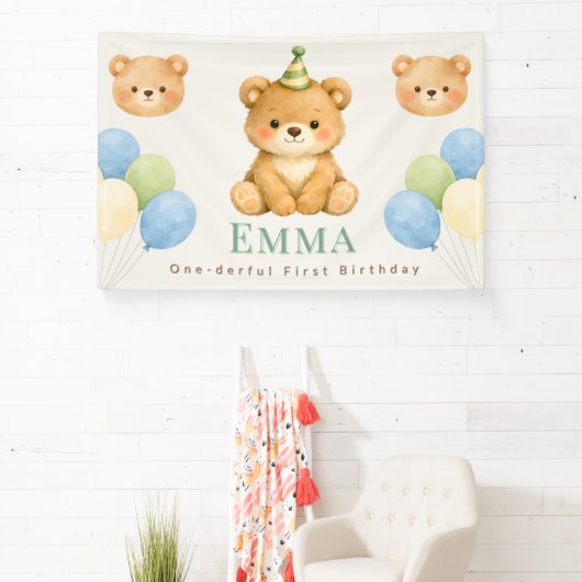 Personalized Onederful Bear First Birthday Banner (Insitu)
