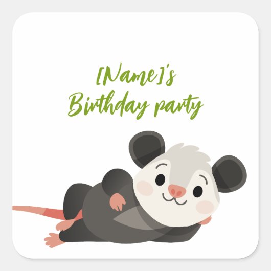 Personalized Opossum Birthday Party Vierkante Sticker (Voorkant)