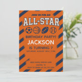 Personalized Orange and Blue Basketball Birthday  Kaart (Staand voorkant)