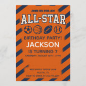 Personalized Orange and Blue Basketball Birthday  Kaart (Voorkant)