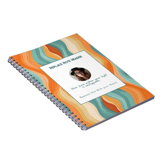 Personalized Orange and Teal Wave Patterned  Notitieboek (Rechterzijde)