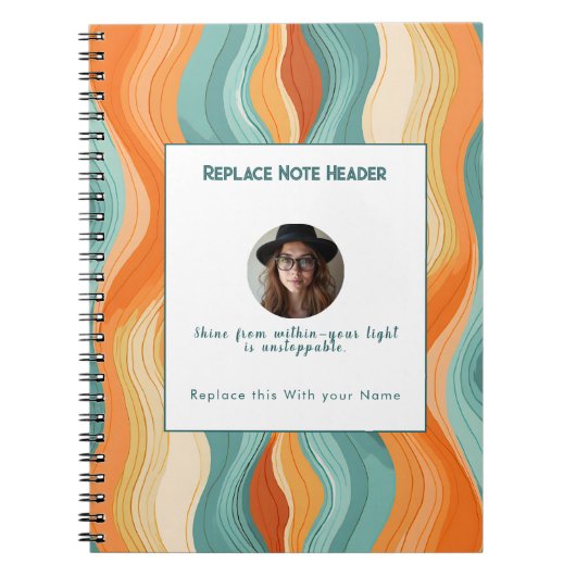 Personalized Orange and Teal Wave Patterned  Notitieboek (Voorkant)