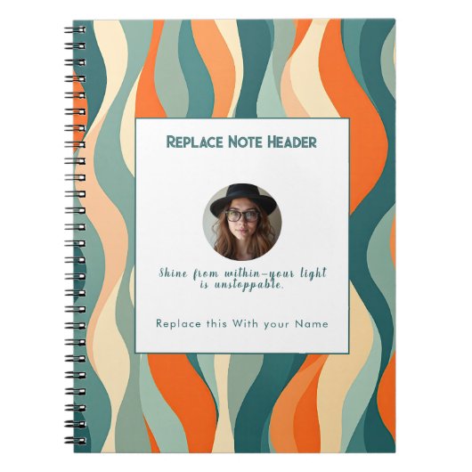 Personalized Orange and Teal Wave Patterned Notitieboek (Voorkant)