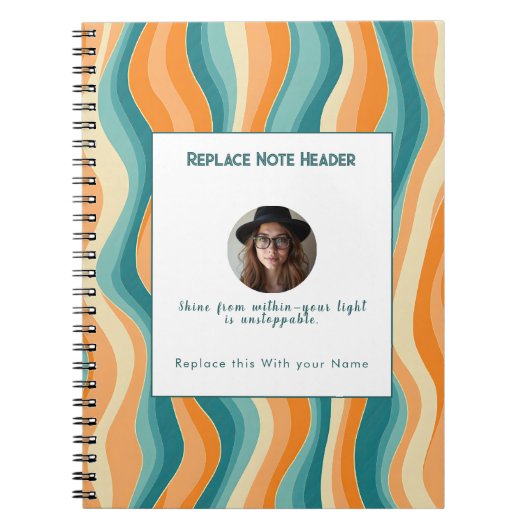 Personalized Orange and Teal Wave Patterned  Notitieboek (Voorkant)