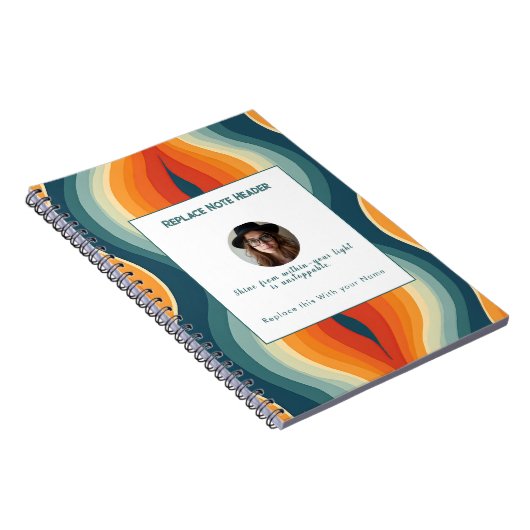 Personalized Orange and Teal Wave Patterned  Notitieboek (Rechterzijde)