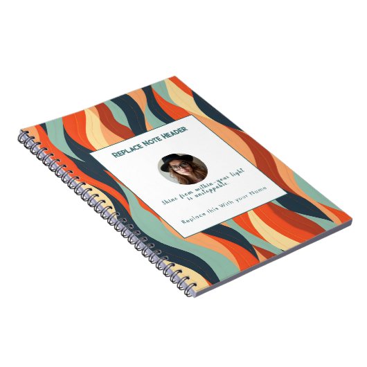 Personalized Orange and Teal Wave Patterned  Notitieboek (Rechterzijde)